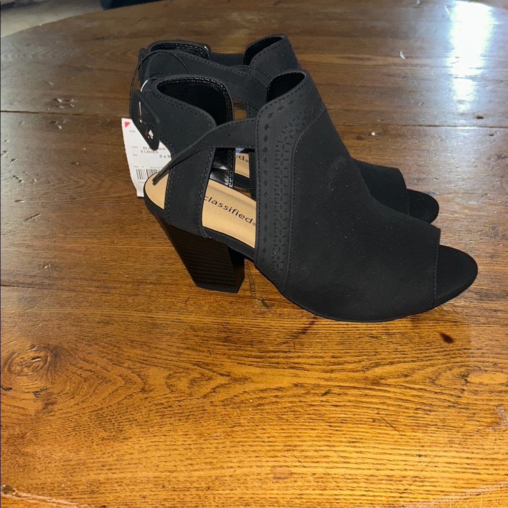 Black Peep-Toe Women’s Sandal Booties - Picture 2 of 6